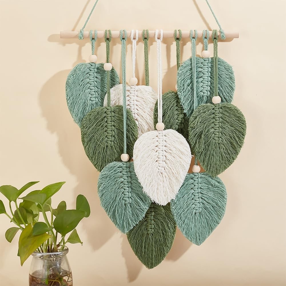 DIY Macrame Leaf Wall Hanging Beginners Macrame Kit Leaf Woven Tapestry Feath...
