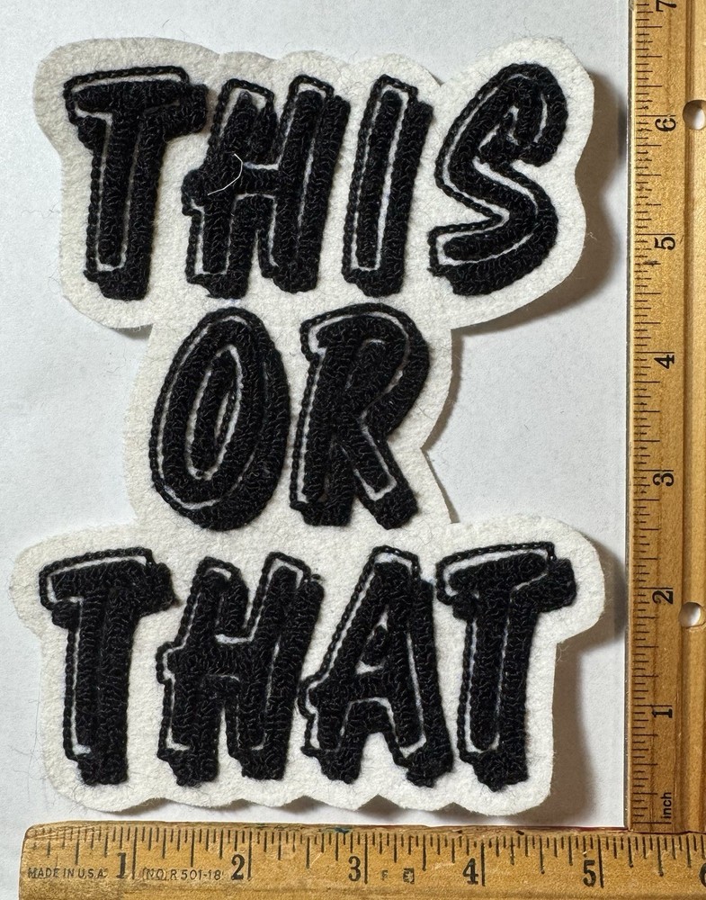 Vintage This Or That Chenille Sew On Felt Patch