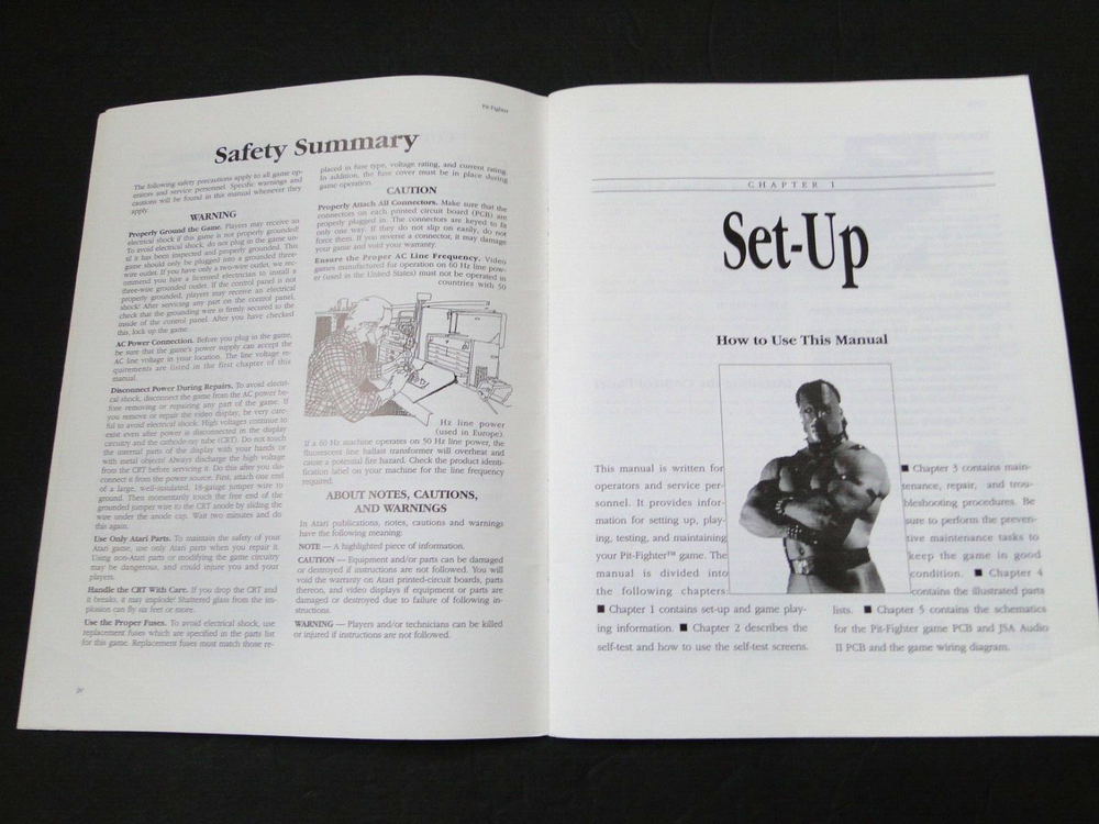 Vintage 1990 Atari: Pit-Fighter Arcade Operator's Manual