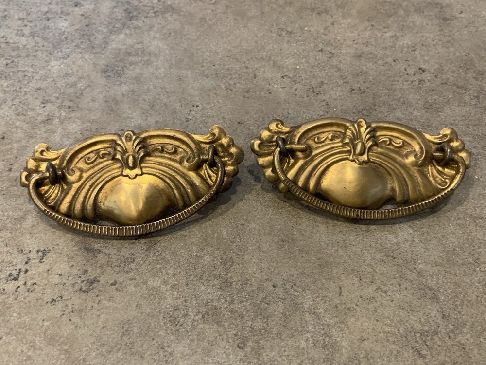 Vintage Hardware Drawer Pull Plates Brass W/Handles