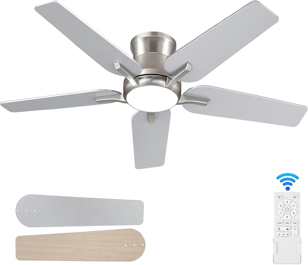 Versatile 42-Inch Reversible Ceiling Fan with LED Light & Timer - Low Profile