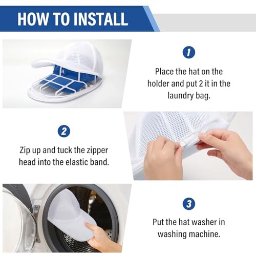 2 Pack Baseball hat Washer for Washing Machine - 2 Pack Hat Rack Hooks, White
