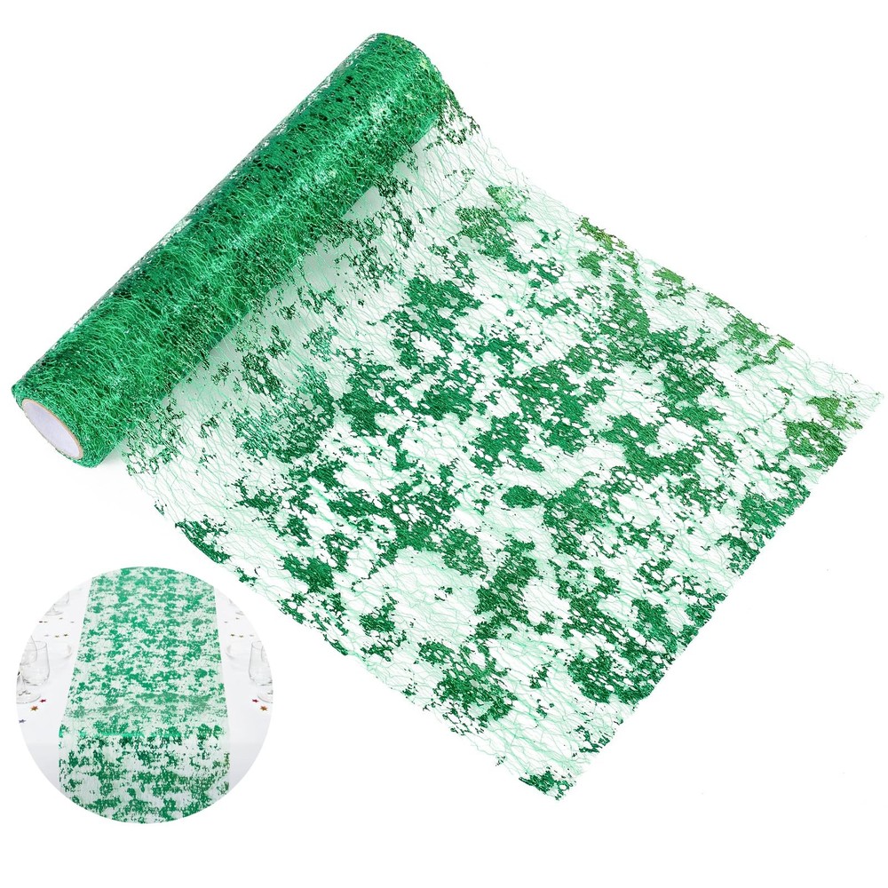Green Extra Long Table Runner 11x360 Inch Sequin Glitter Metallic Mesh Roll