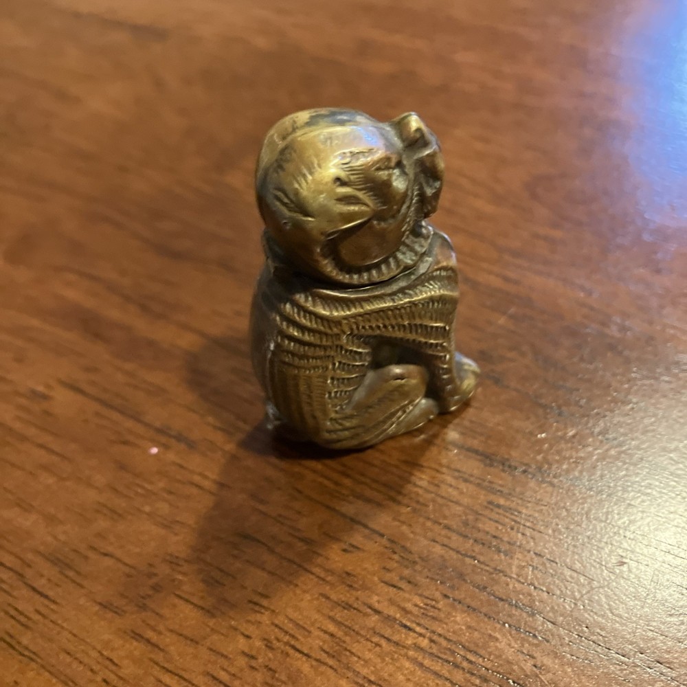 Antique Brass Sitting Dog Match Safe