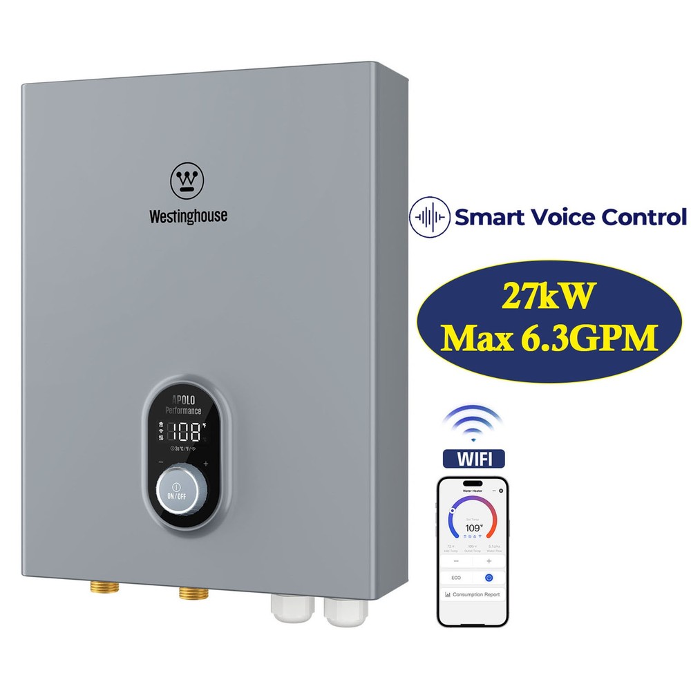 Westinghouse Tankless Water Heater Electric - 27kW 6.3GPM Voice Control Instant