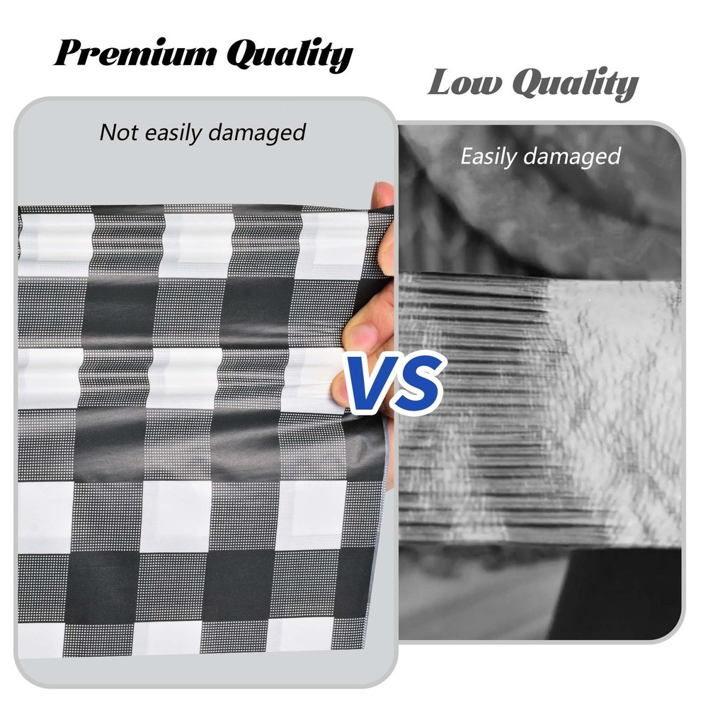 Vrisssot Plastic Table Cover 1440" x 54" (Rectangular), Black Checkered