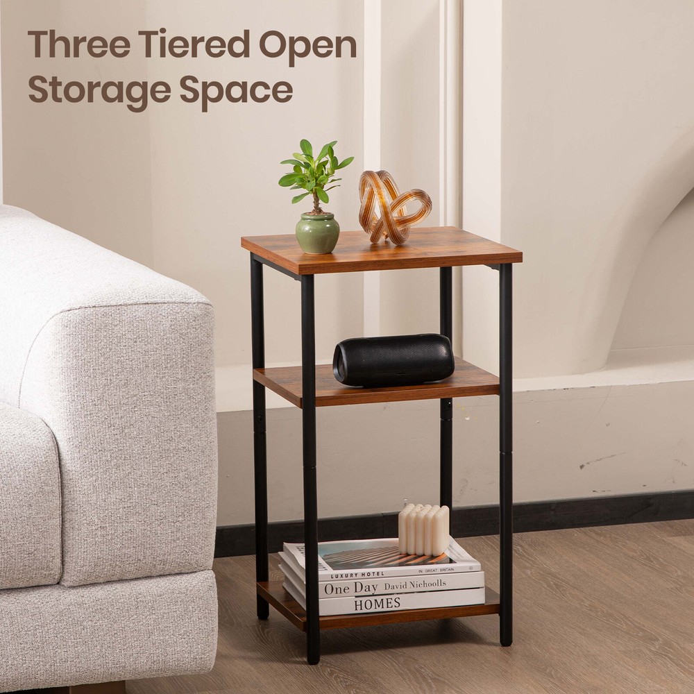 3-Tier Small Side Table - End Table with Storage Shelf for Small Spaces, Sofas
