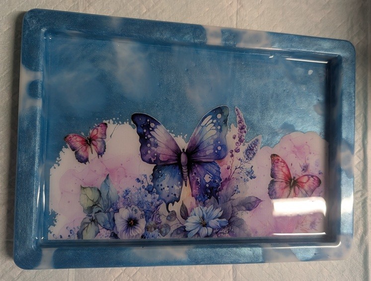 Blue and white Marbled Medium Tray with Butterflies