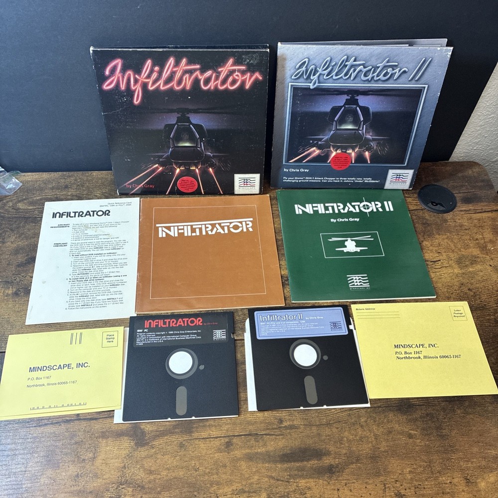 PC IBM Infiltrator & II (1 & 2) Computer Game Software MINDSCAPE by Chris Gray