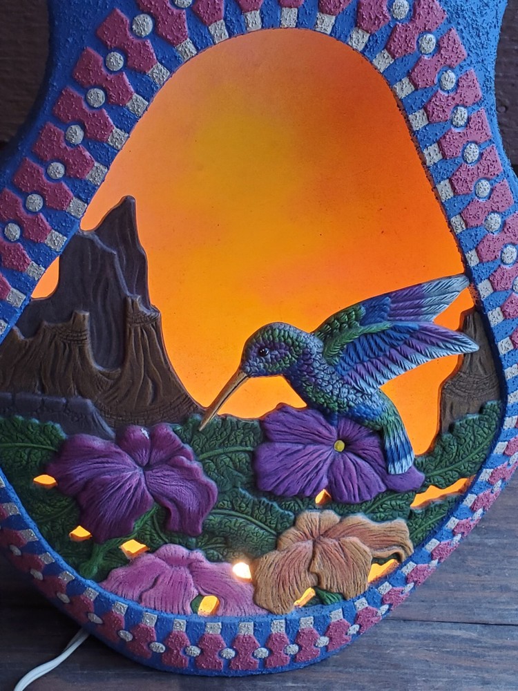 Handmade Hummingbird Southwest Shadowbox Lamp Signed 68" Cord Inline Switch