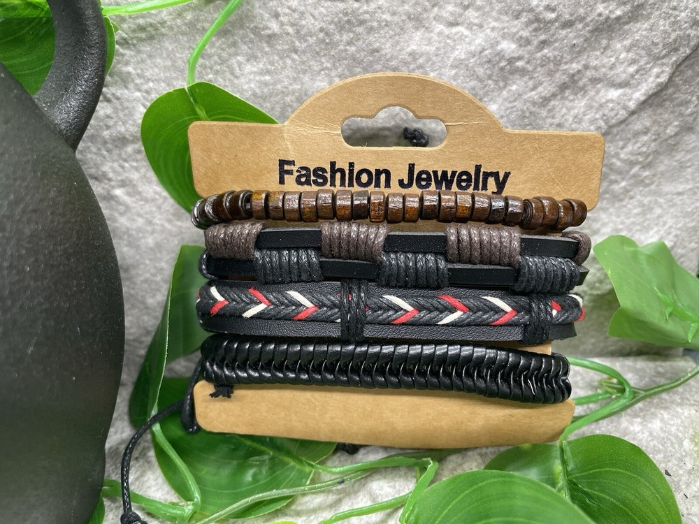 4 PC Leather Punk Bracelet Stackable Adjustable Tie New Free Ship B2820
