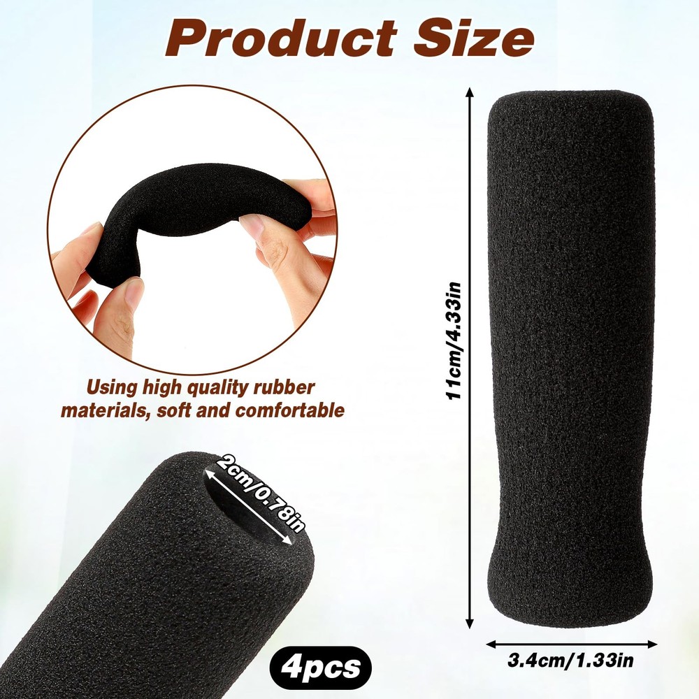 KALIONE 4 Pack Cane Grips - Black Foam Offset Handle Replacement for