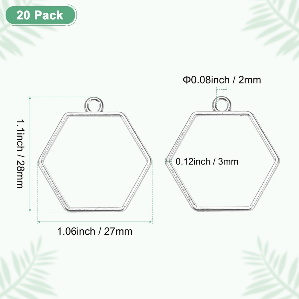 20-Pack Open Bezels, Hexagon Shape Bezel Pendants for Resin[Silver Tone]