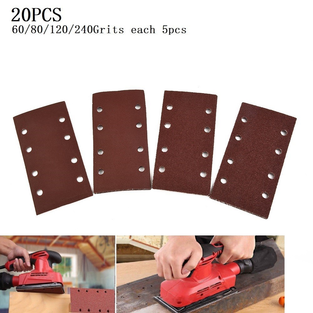 20pcs Sandpaper Sanding Sheets Punched Hook&Loop Mixed Grits 60/80/120/240
