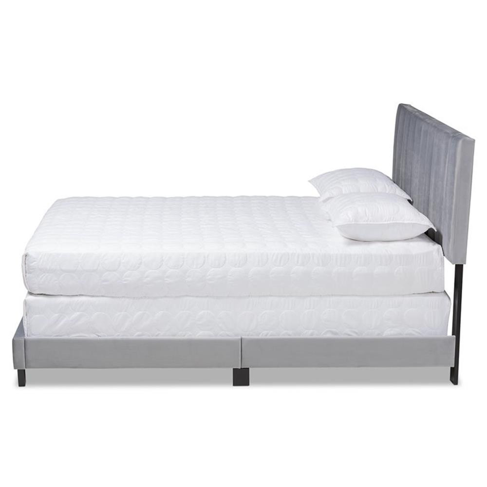 Baxton Studio Clare Queen Size Gray Velvet Panel Bed with Tufted Headboard