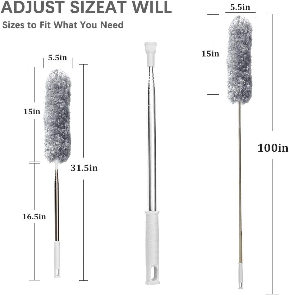 Microfiber Feather Duster Extendable Duster W/ 100 inches Extra Long Pole
