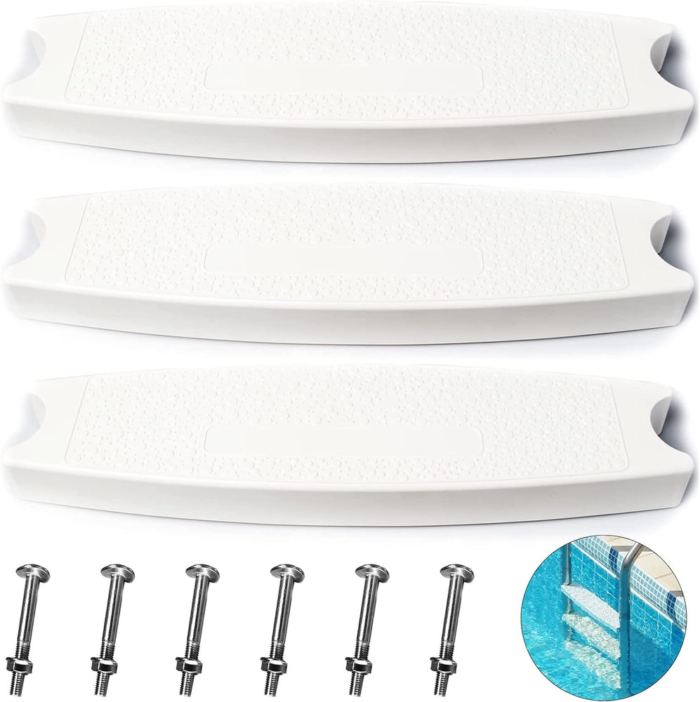 (3-Pack, White) 18" Universal Swimming Pool Ladder Rung Step Replacement with St