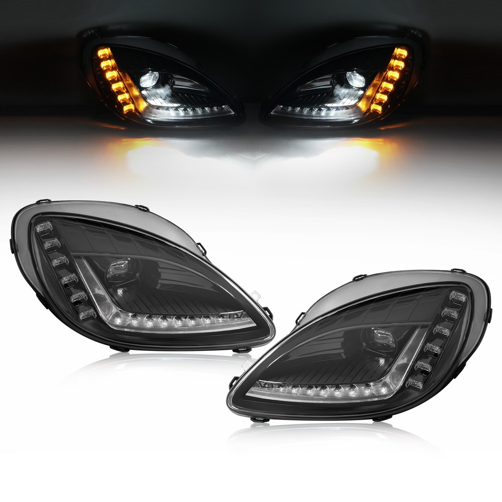 Black/Chrome LED Sequential Projector Headlight For Chevy Corvette C6 2005-2013