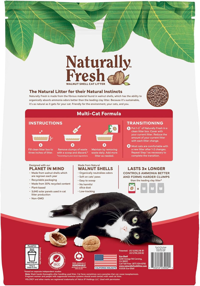 Cat Litter Made from Walnut Shells, Unscented, Multi-Cat, Upcycled, Low Dust, Su