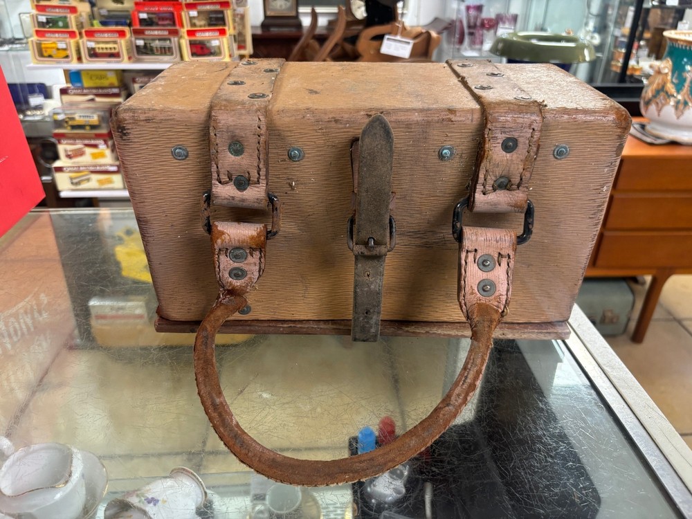 Vintage Leather & Wood Engineers Tool Box/ Case - Circa 1940's