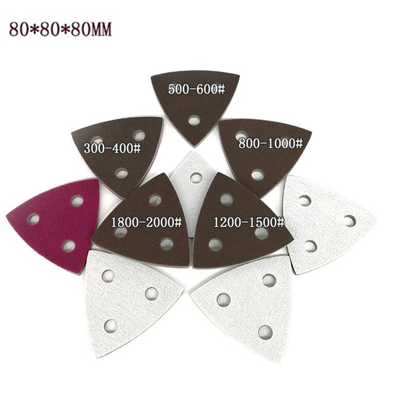 80mm 6 Hole Triangular Sponge Polishing Sanding Sheet Multi-tool 300-2000 Grit