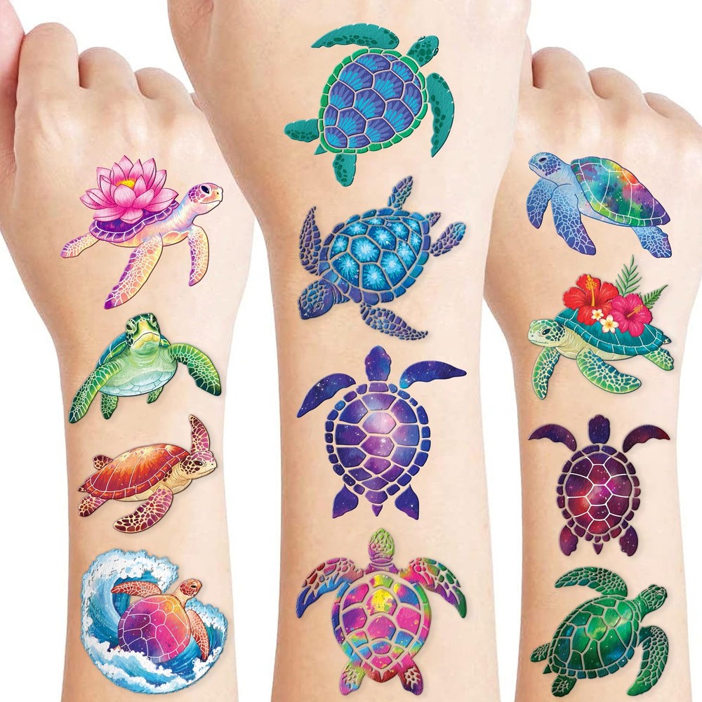 96 PCS Turtle Pre-Cut Temporary Tattoos for Kids | Super Medium, multiple