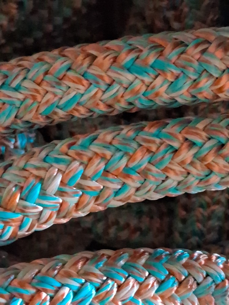 9/16 x 100 ft. Double Braid-Yacht Braid Polyester Rope. Turq/BO/Tan Blend