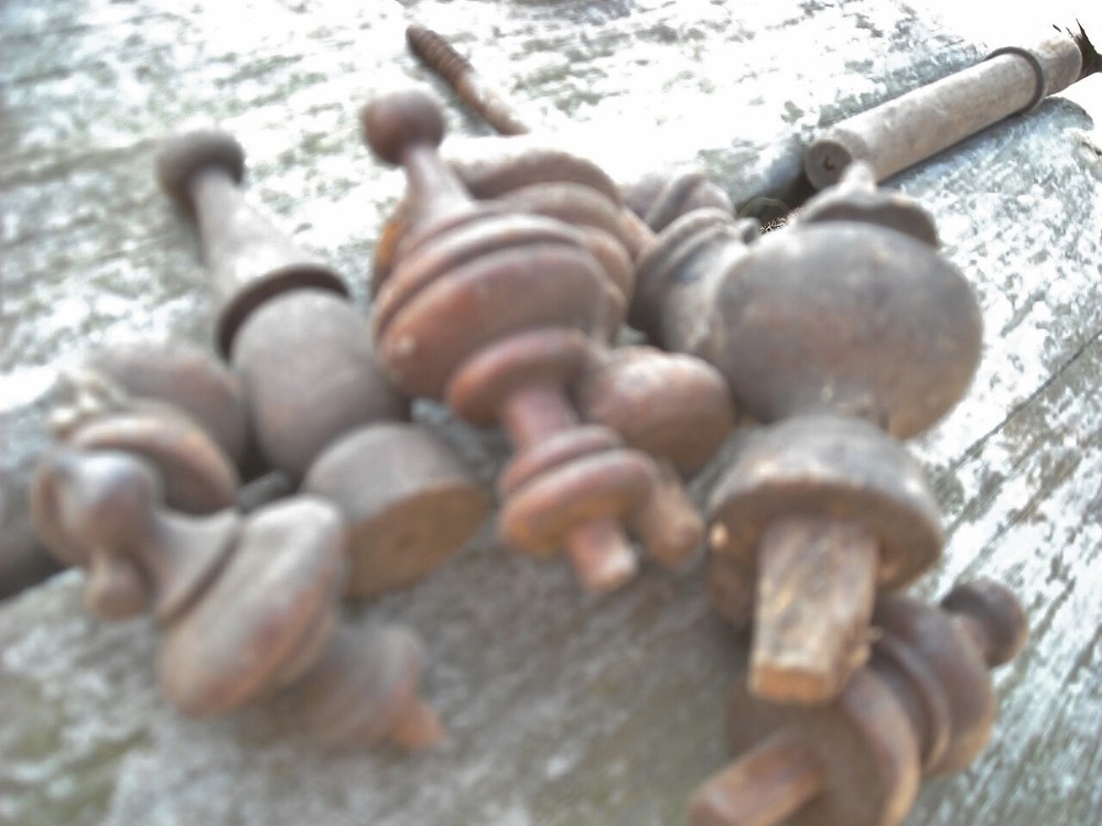 Thirty Five Small Wood & Brass Mostly Finial Type Spindles