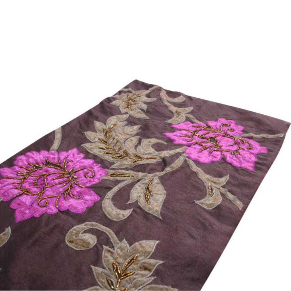 Decorative Table Runner Brown Silk Wedding Décor Table Décor - Blossoms Applique