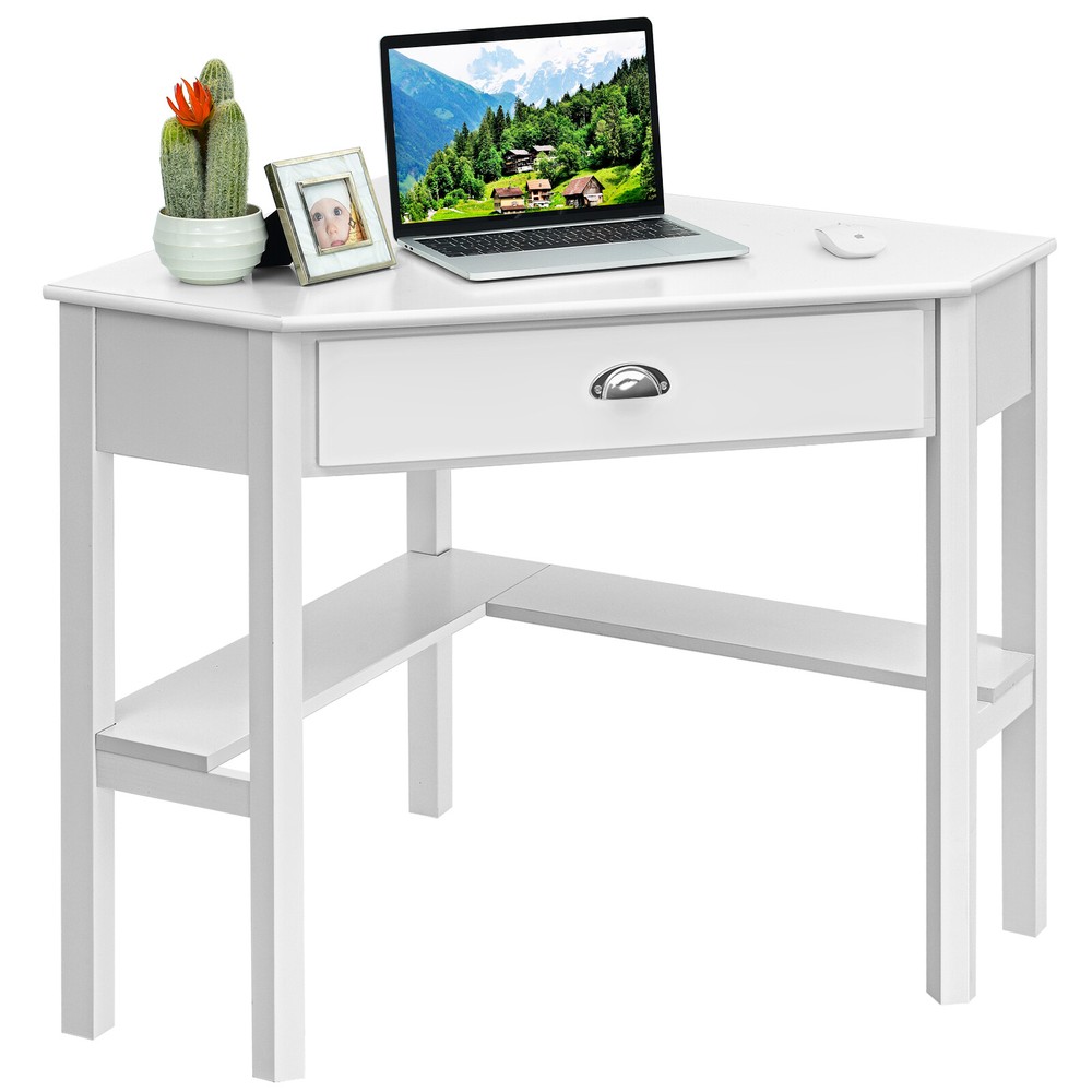Topbuy Corner Computer DeskTable Wood Workstation Black/White