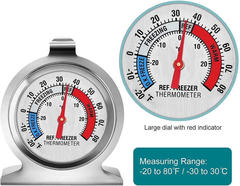3-Pack Refrigerator Thermometer, Large Dial Freezer Thermometer,Classic Serie...