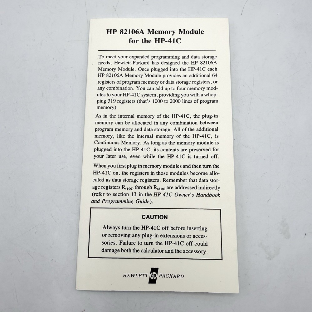Hewlett Packard HP-41C Memory Module HP 82106A In Box W/ Manual