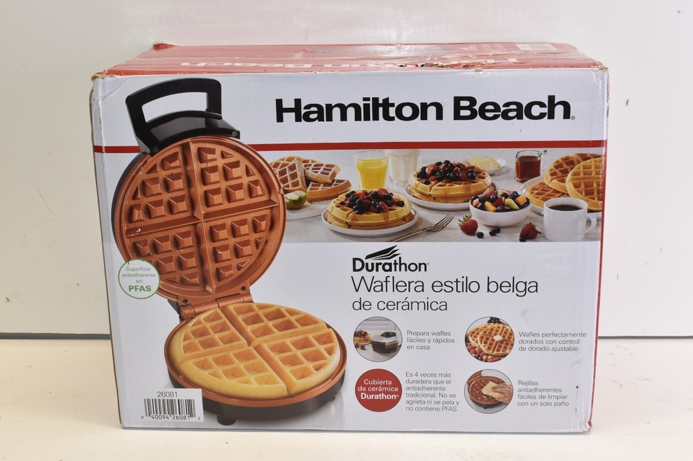 Hamilton Beach Durathon Ceramic Removable-Grid Belgian Waffle Maker- Open Box