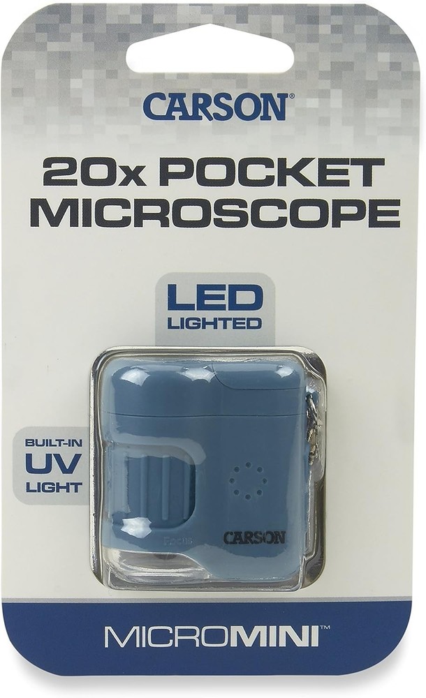 Carson MicroMini 20x Pocket Microscope UV & LED Flashlight Blue MM-280B