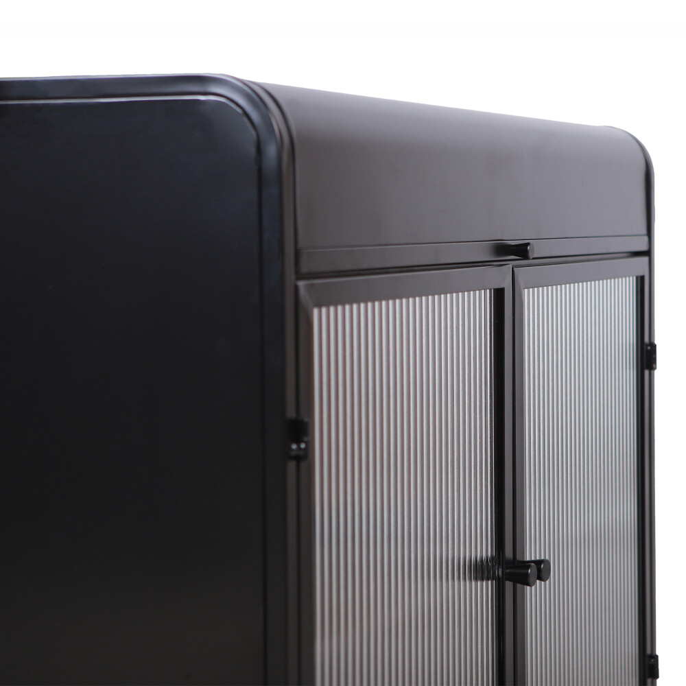 Modern Buffet Cabinet - Tempered Glass Doors & Flip Top (Black, Multi-Room Use)