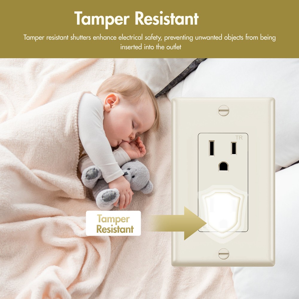 10Pack Outlet Socket, Decora Duplex Receptacle 15 Amp, Tamper Resistant，Ivory
