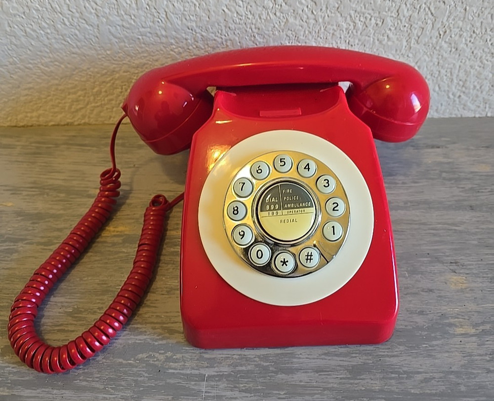 Telephone Red Retro Push Button Desk  Phone Crosley Model #300C Functional