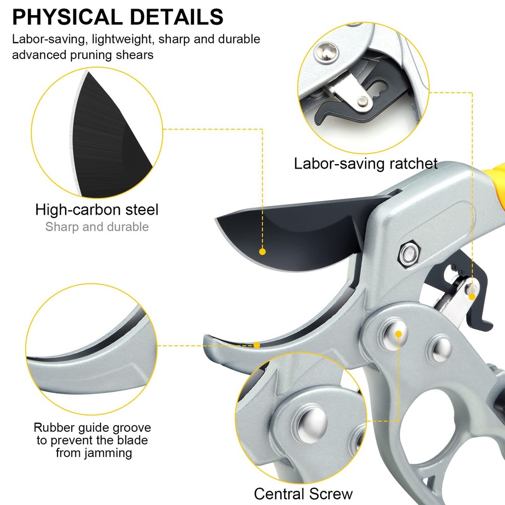 MEPEREZ Premium Germany Pruning Shears, Work 3 Times Easier, 8", Yellow