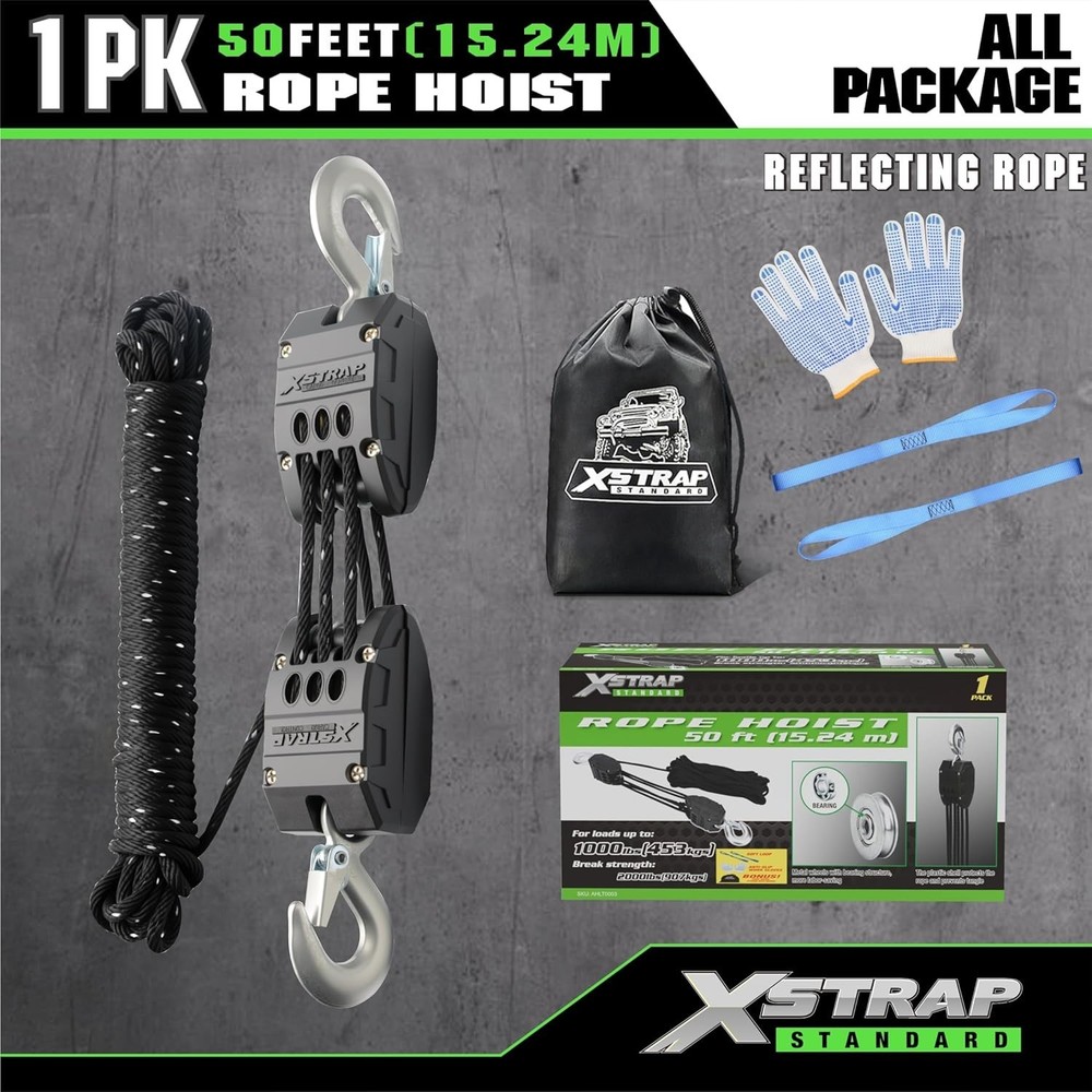 High Visibility 50ft Reflective Hoist System - Effortless Lifting Power 2000LB