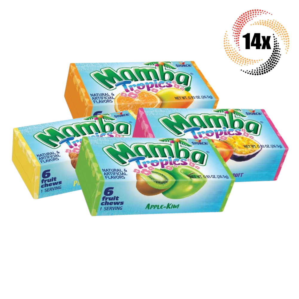 14 Packs | Storck Mamba Tropics Assorted Fruit Chews | .93oz | 6 Chews Each
