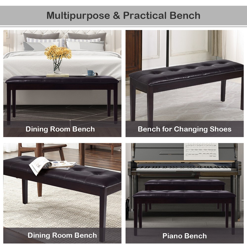Upholstered Dining Bench w/Padded Seat for Kitchen Bedroom Entryway Brown
