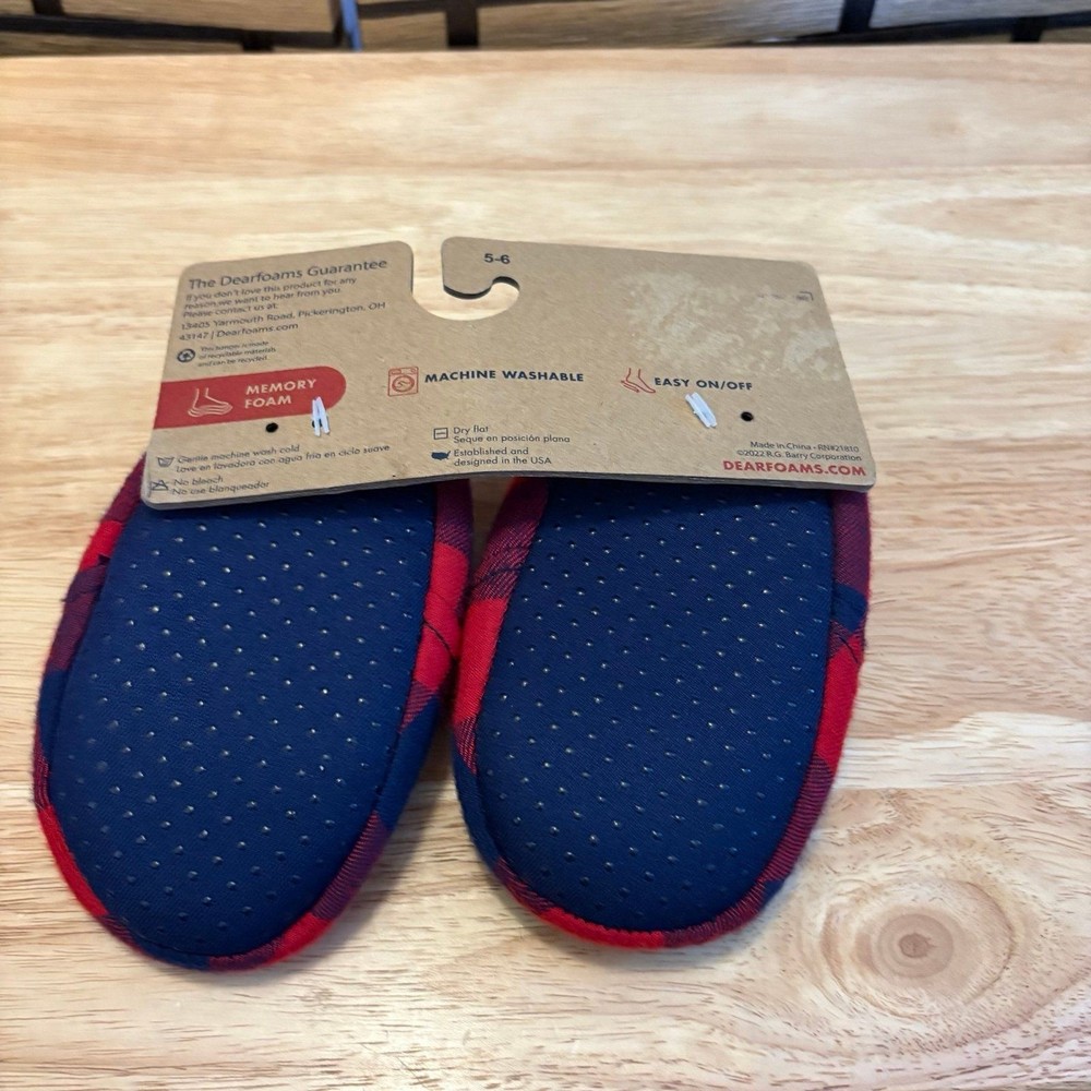 Dearfoam Red And Blue Plaid Slippers Size 5/6