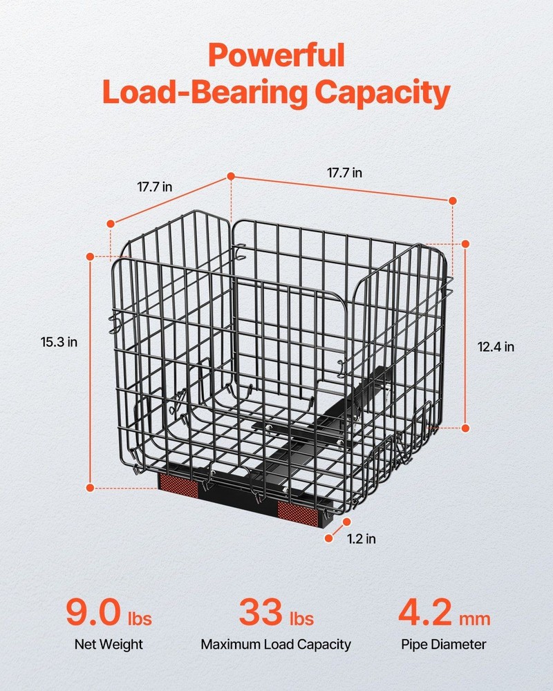 Rust-Proof 33lb Foldable Scooter Cargo Basket, 1in Receiver Fit