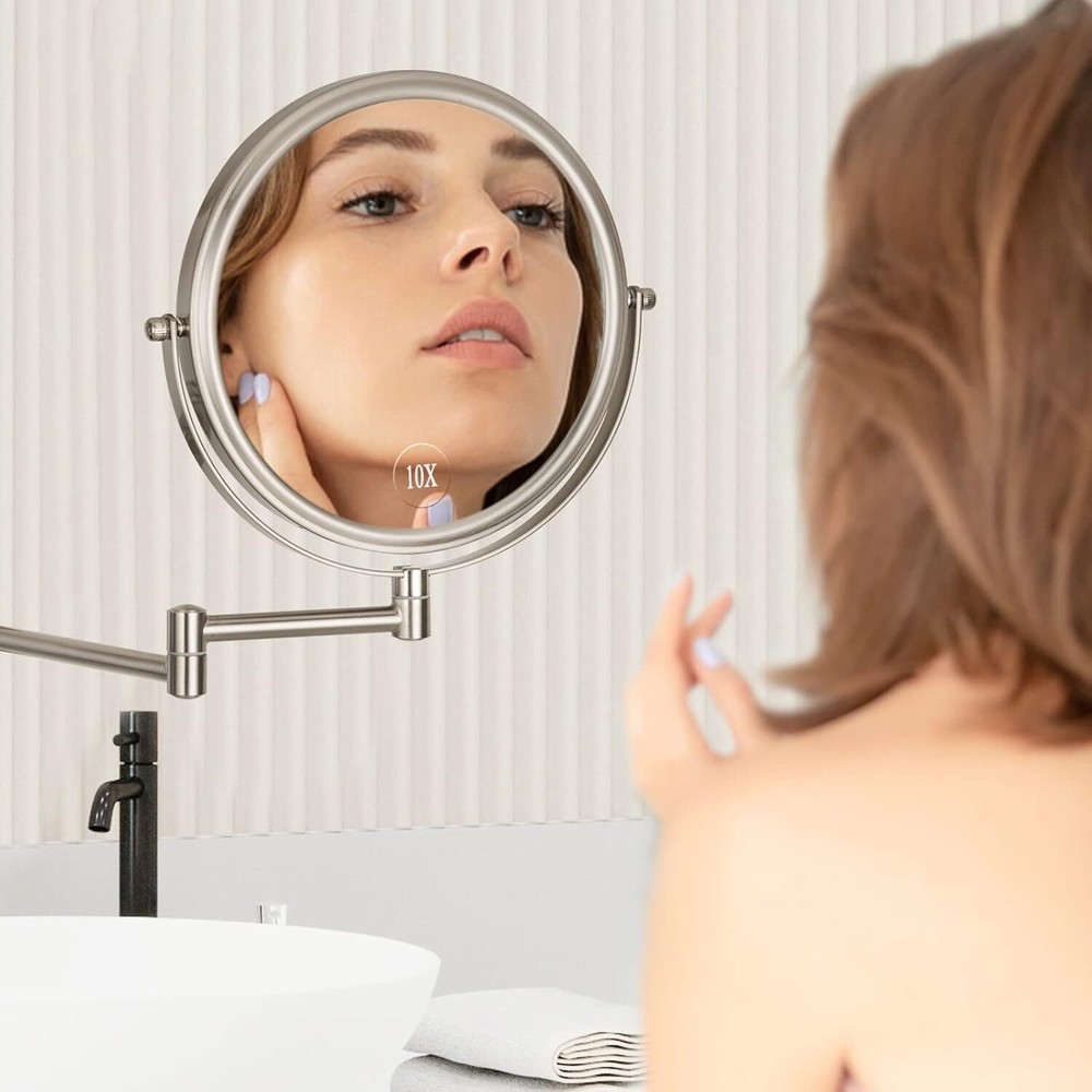 Wall Mounted Cosmetic Mirror Double Sided Swivel Expandable Bathroom Mirror