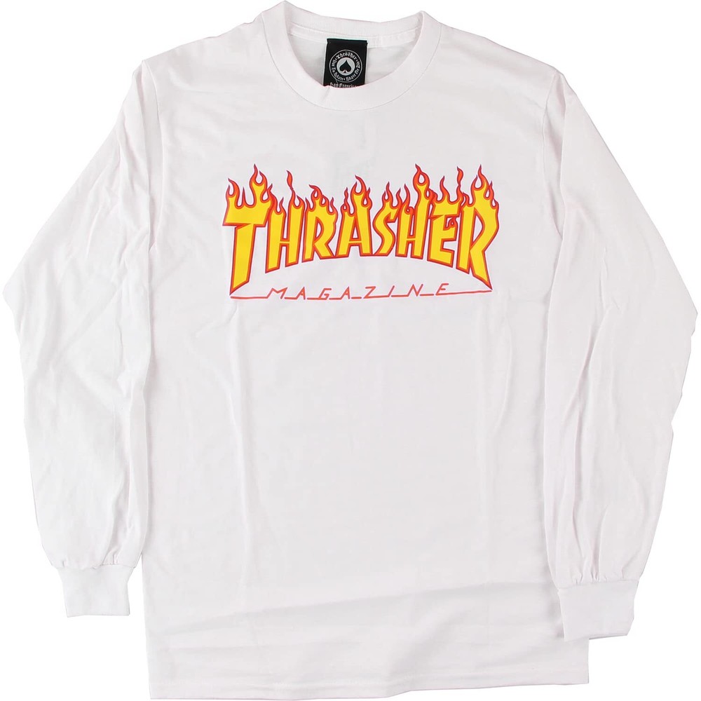Thrashe.r Flames Long Sleeve Small White/Yellow