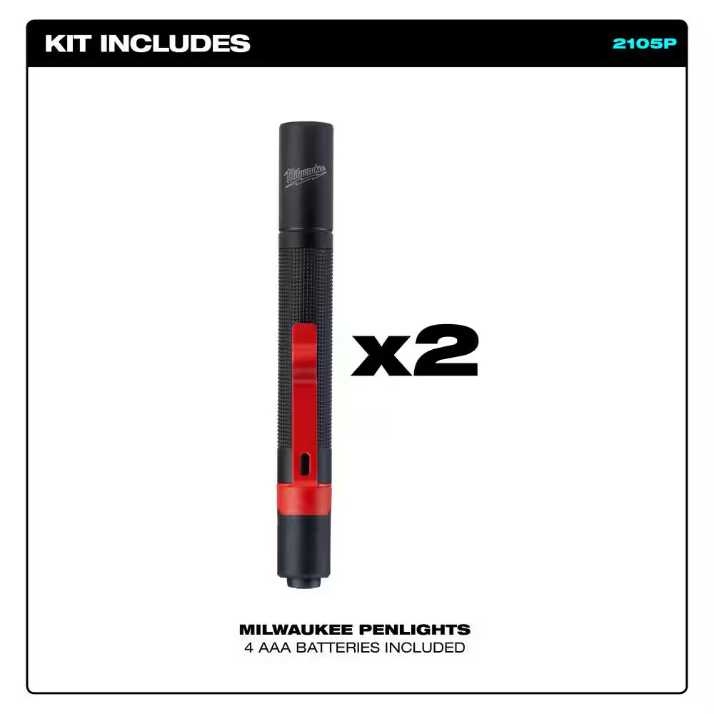 100 Lumens Aluminum Pen Light with Clip (2-Pack)