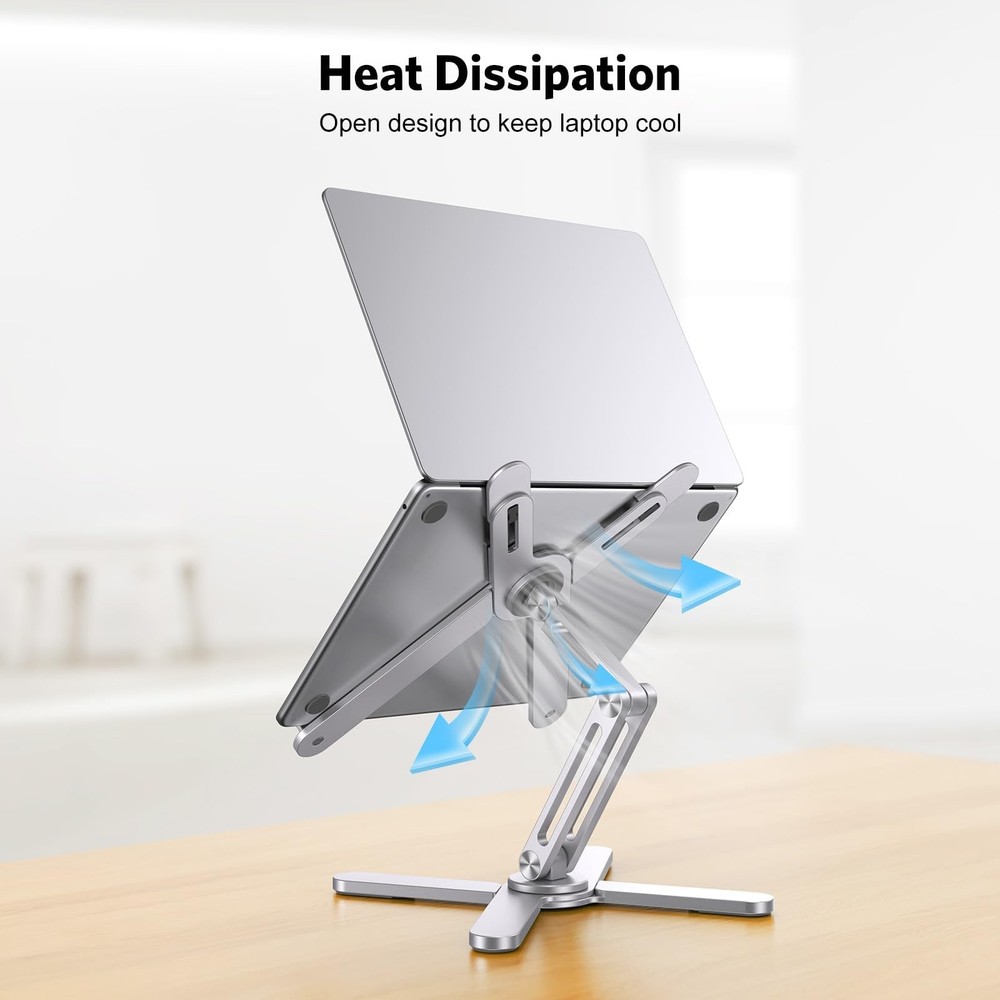 OMOTON LA10 360° Rotating Laptop Stand Riser for Desk, Ergonomic Silver