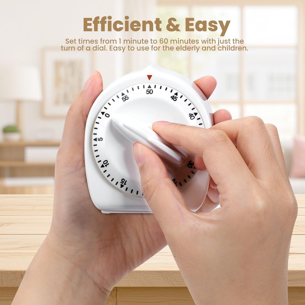 Kitchen Timers for Cooking, 60 Minute Wind Up - Chef Cooking Timer with White