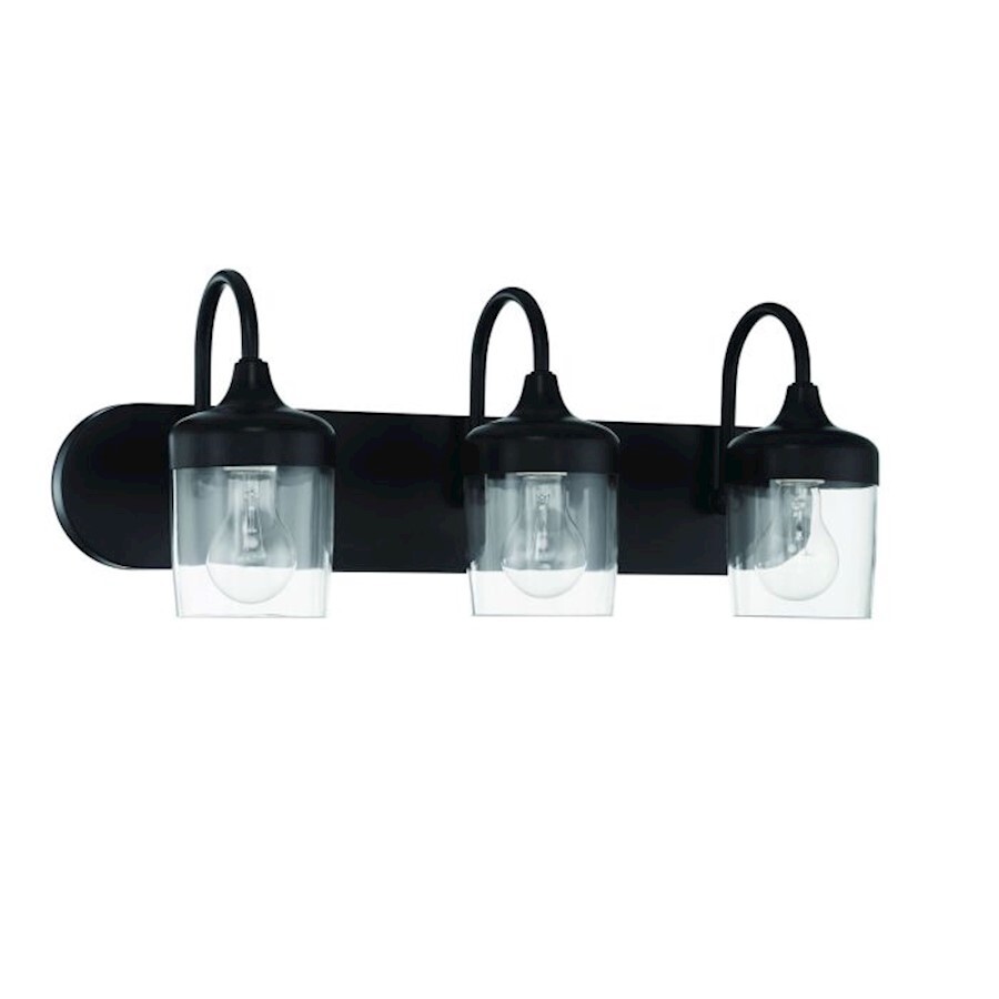 Craftmade Wrenn 3 Light Vanity, Flat Black/Clear - 58103-FB