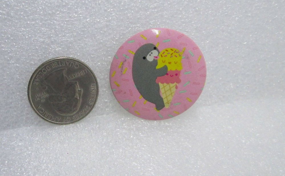 Baby Seal Eating Ice Cream Cone Button Pin